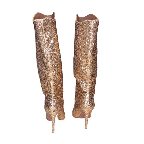 Free People X Vicenza After Midnight Gold Sequin Boots High Heel Size 6 - Picture 2 of 6